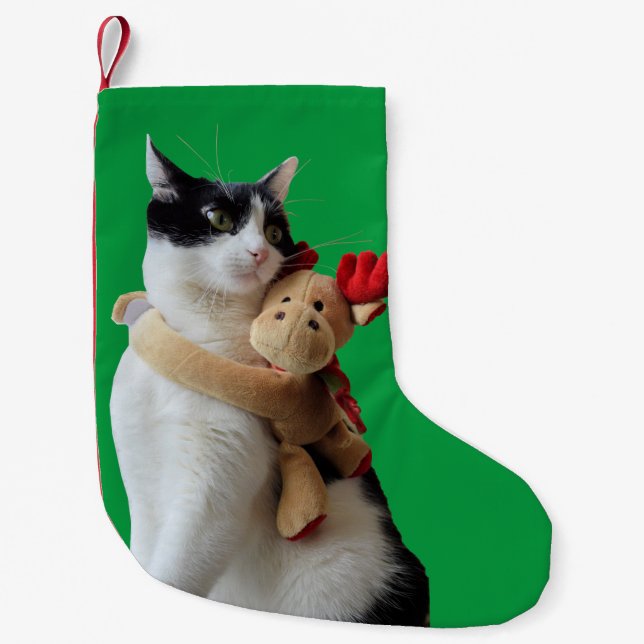 White and Black Cat & Reindeer Christmas Toy Small Christmas Stocking (Front)