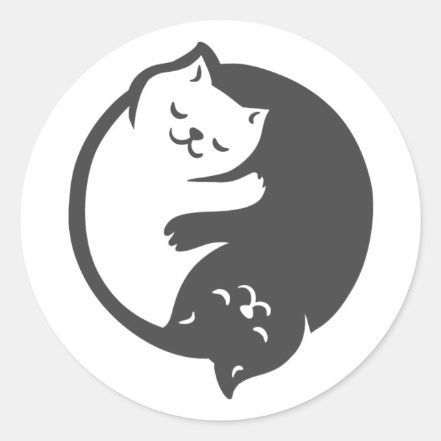 White and black cat Yin-Yang - Choose back colour Classic Round Sticker (Front)