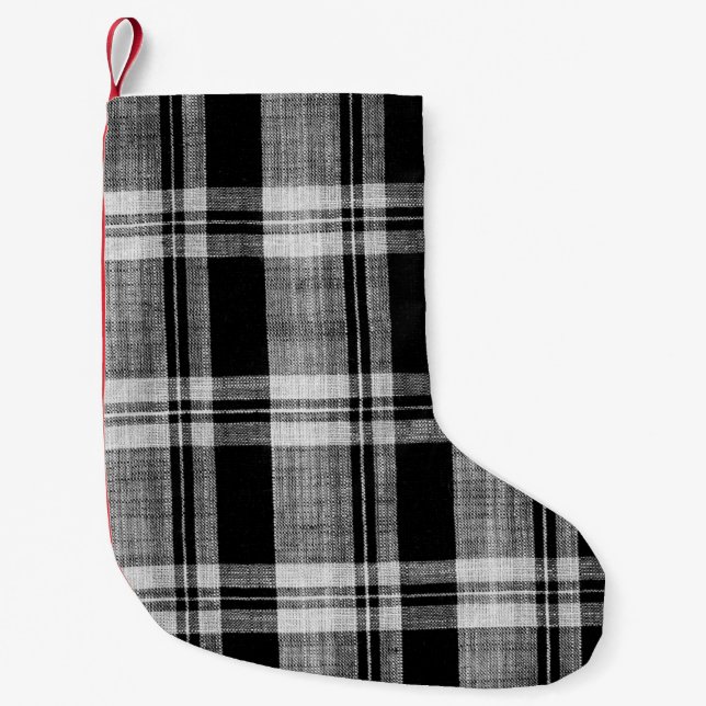 White and black checkered plaid fabric texture for small christmas stocking (Front)