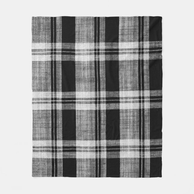 White and black chequered plaid fabric texture for fleece blanket (Front)