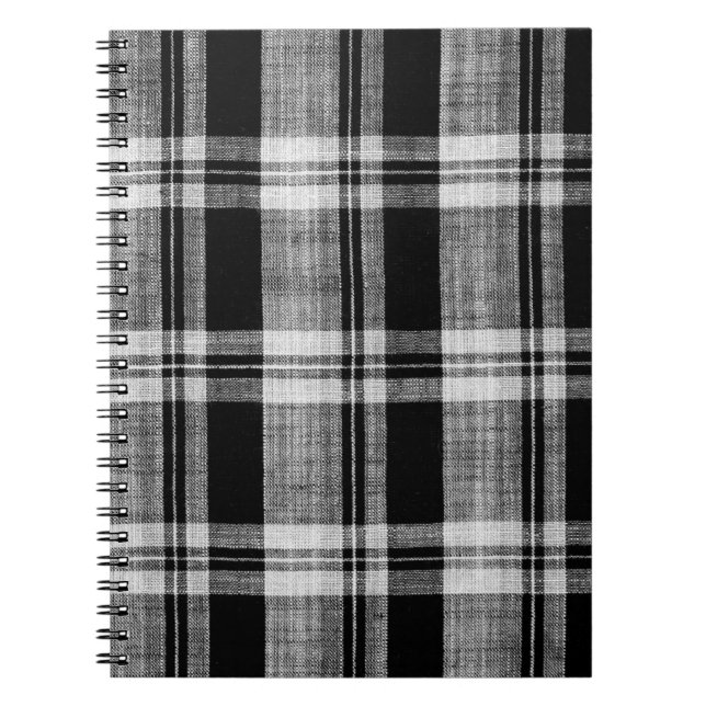 White and black chequered plaid fabric texture for notebook (Front)