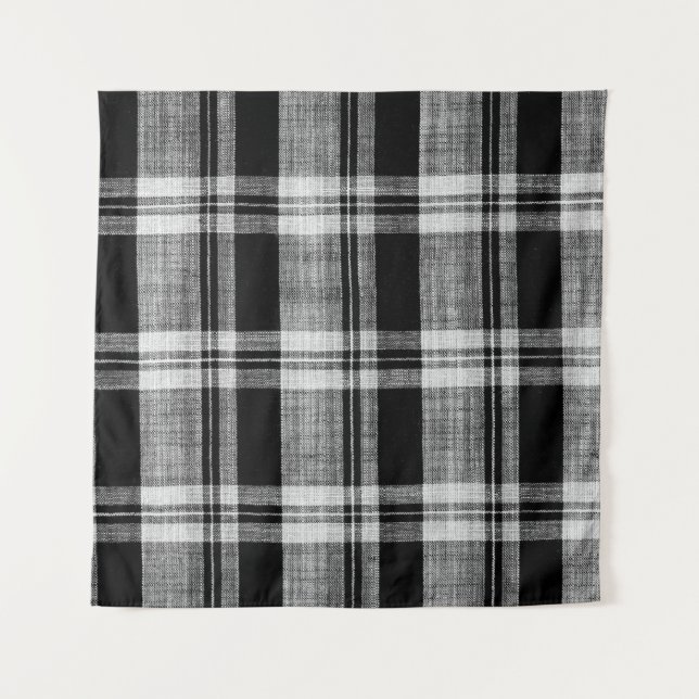 White and black chequered plaid fabric texture for tapestry (Front)
