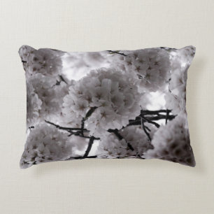 White and Black Cherry Blossoms Decorative Cushion