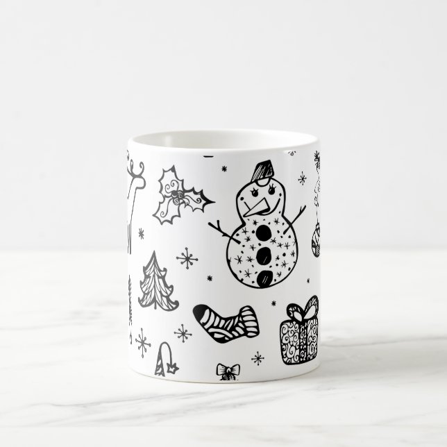 White and Black Christmas Coffee Mug (Center)