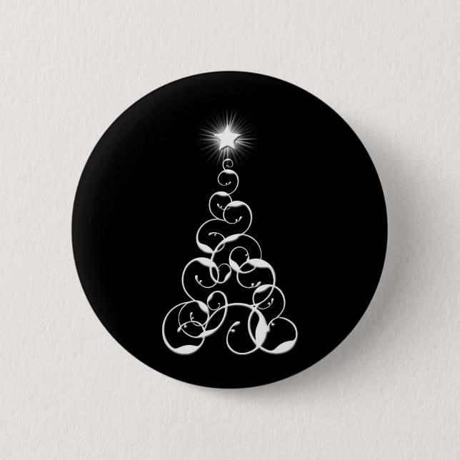 White and Black Christmas Tree Art 6 Cm Round Badge (Front)