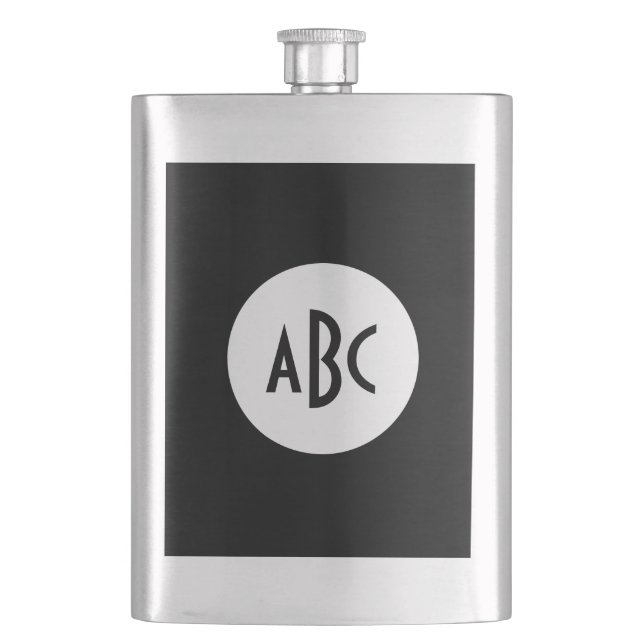 White and Black Circle Monogram Hip Flask (Front)