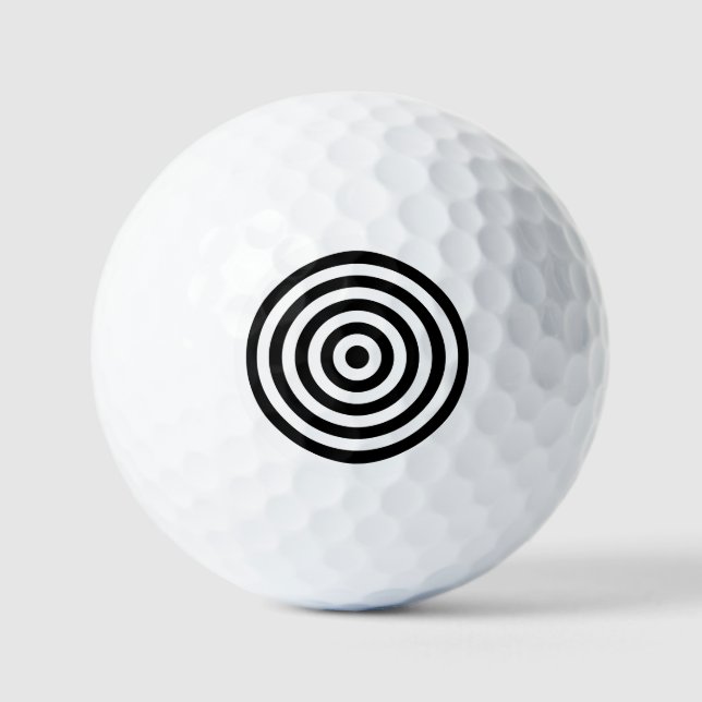 White and Black Concentric Circles Rings Pattern Golf Balls (Front)