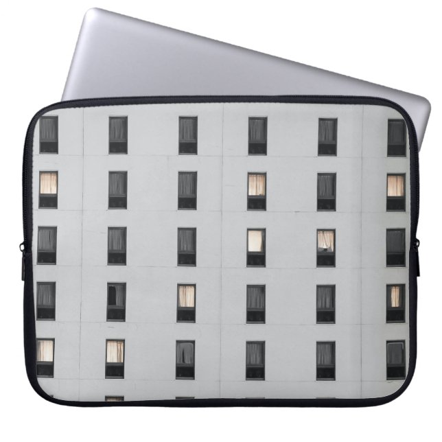 White and black concrete building laptop sleeve (Front)