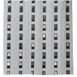 White and black concrete building shower curtain
