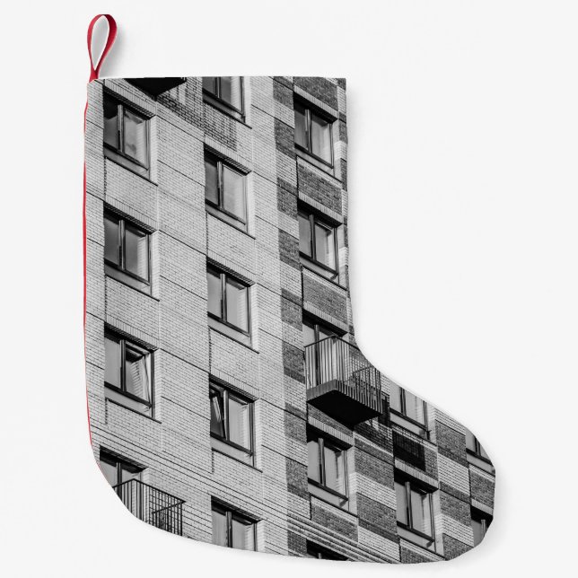 WHITE AND BLACK CONCRETE BUILDING SMALL CHRISTMAS STOCKING (Front)