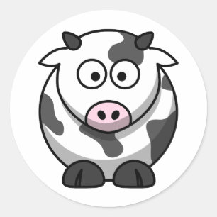White and black cow classic round sticker