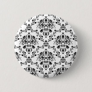 White and Black Damask 6 Cm Round Badge