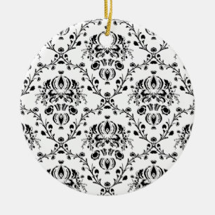 White and Black Damask Ceramic Tree Decoration