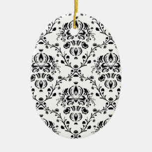 White and Black Damask Ceramic Tree Decoration