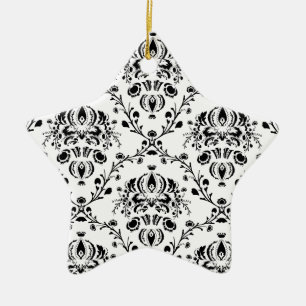 White and Black Damask Ceramic Tree Decoration