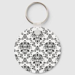 White and Black Damask Key Ring