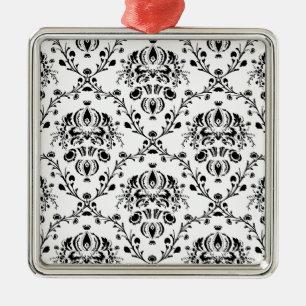 White and Black Damask Metal Tree Decoration