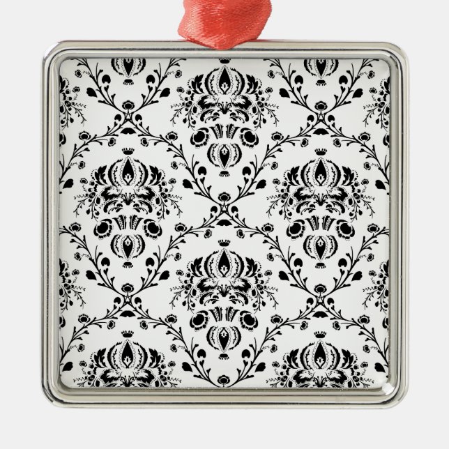 White and Black Damask Metal Tree Decoration (Front)