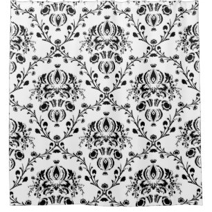 White and Black Damask Shower Curtain