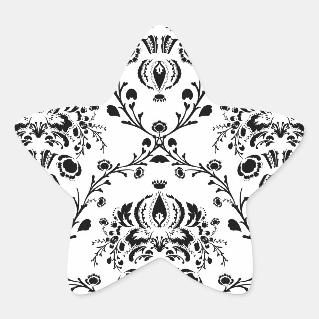 White and Black Damask Star Sticker (Front)