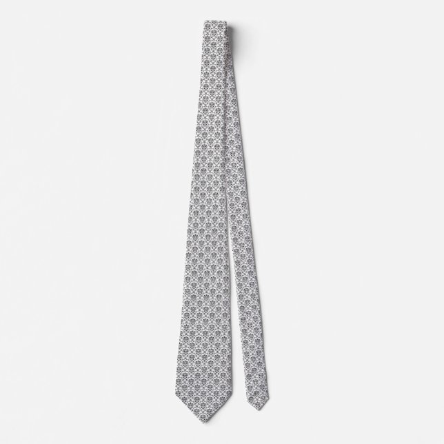 White and Black Damask Tie (Front)