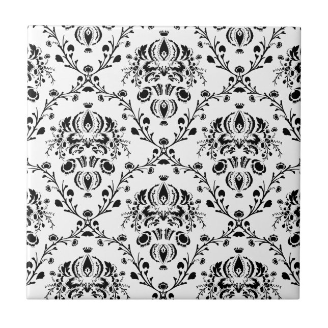 White and Black Damask Tile (Front)