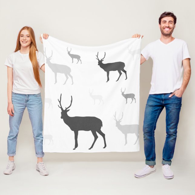 White and black deer silhouette throw pillow fleece blanket (In Situ)