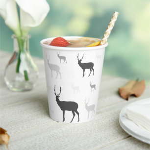 White and black deer silhouette throw pillow paper cups