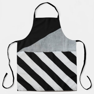 White and black diagonal striped paint on wall apron