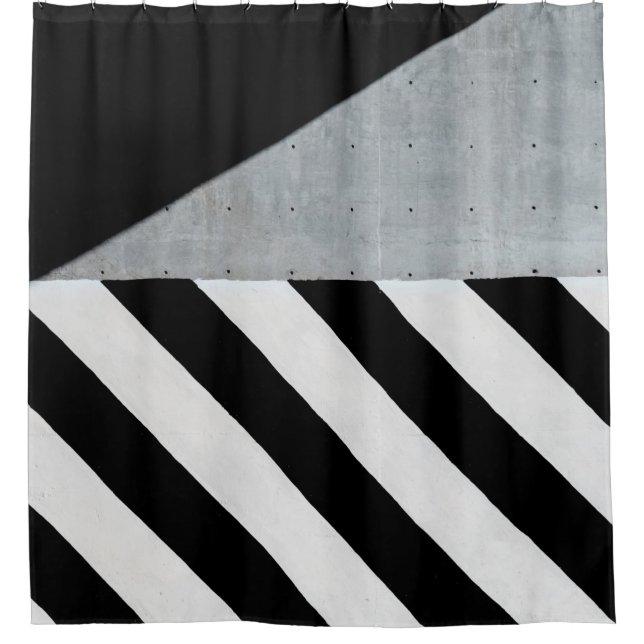White and black diagonal striped paint on wall shower curtain (Front)