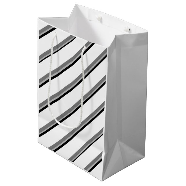 White and Black Diagonal Stripes Gift Bag (Front Angled)
