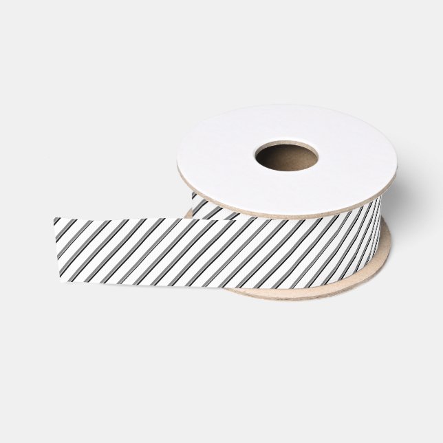 White and Black Diagonal Stripes Grosgrain Ribbon (Spool)