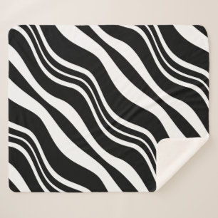 White and Black Diagonal Wavy Lines Pattern Sherpa Blanket