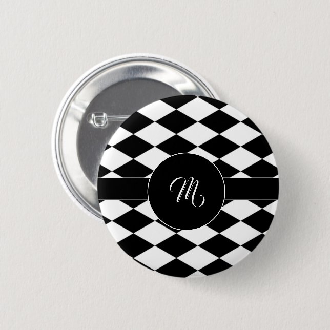 White and black diamond pattern  6 cm round badge (Front & Back)