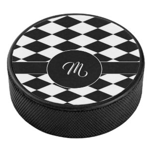 White and black diamond pattern hockey puck