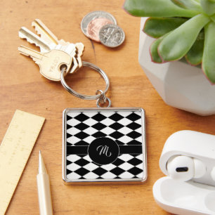 White and black diamond pattern  key ring