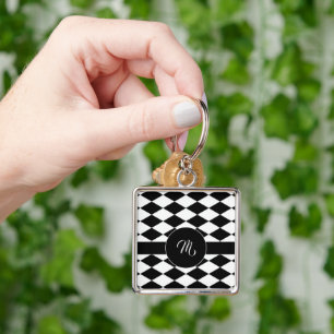 White and black diamond pattern  key ring