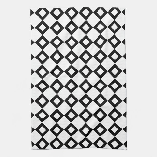 White and Black Diamond Pattern Tea Towel (Vertical)