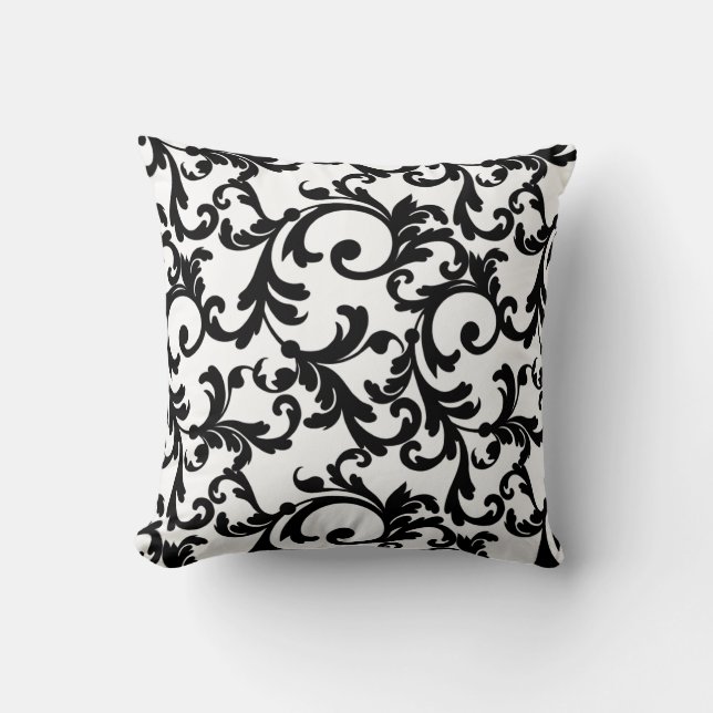 White and Black Elegant Damask Cushion (Front)