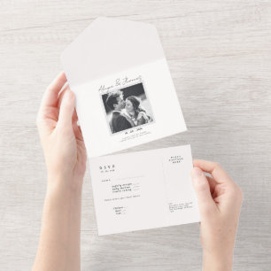 white and black elegant picture RSVP Wedding All-i All In One Invitation