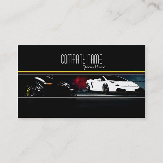 White and Black Exotic Cars in Dark Background Business Card (Front)