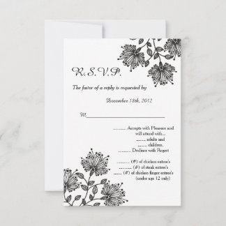White and Black Floral 3.5x5 R.S.V.P. Reply Card