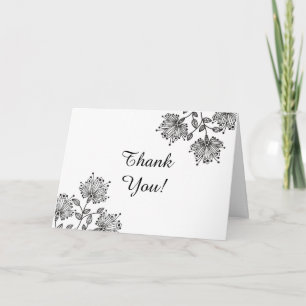 White and Black Floral Folded Thank You Card
