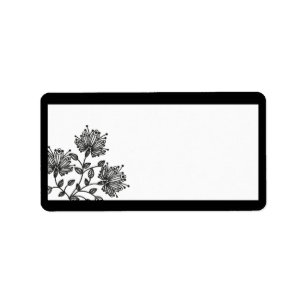 White and Black Floral Mailing Address Label
