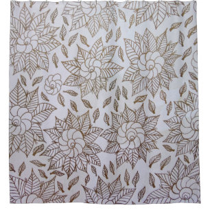 White and black floral textile shower curtain