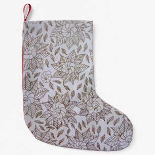 White and black floral textile small christmas stocking