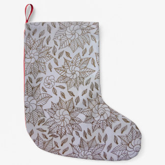 White and black floral textile small christmas stocking