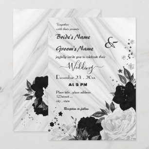 white and black floral wedding  invitation