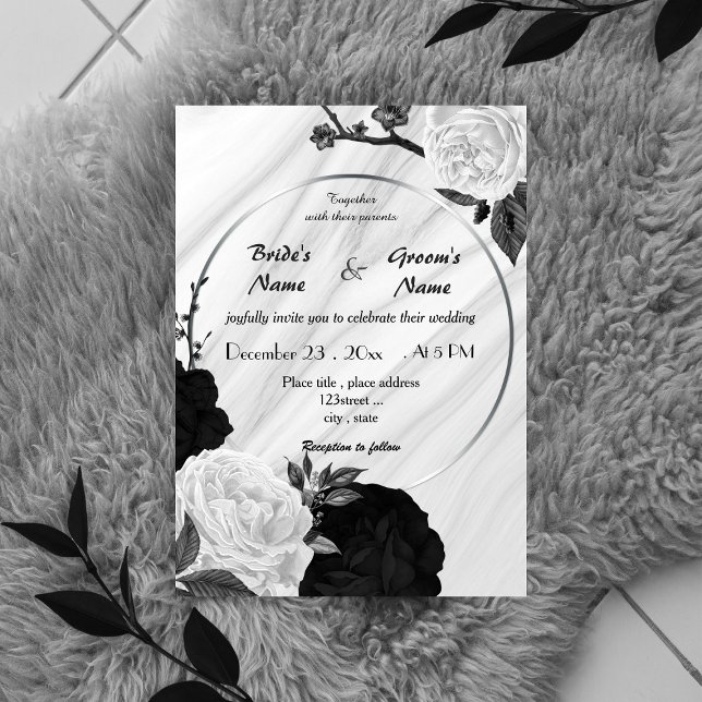 white and black floral wreath wedding  invitation (Creator Uploaded)