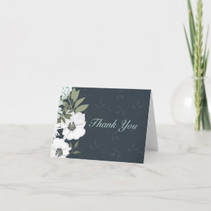 White and Black Floral Wreath Wedding Thank You